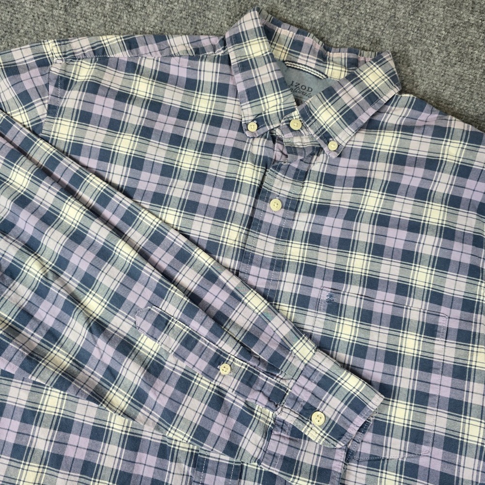 IZOD Saltwater Mens Classic Fit Plaid Long Sleeve Button Down Shirt M‎